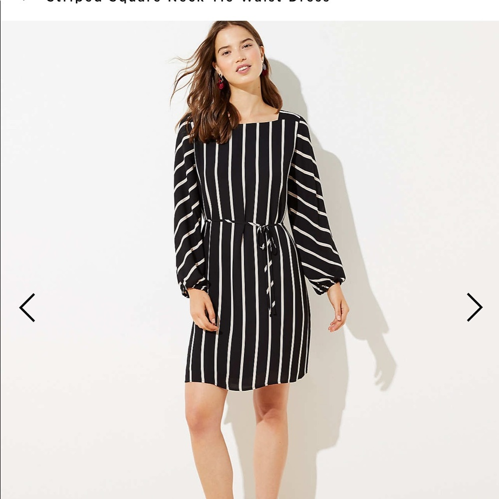 Striped Square Neck Tie Waist Dress -LOFT Plus